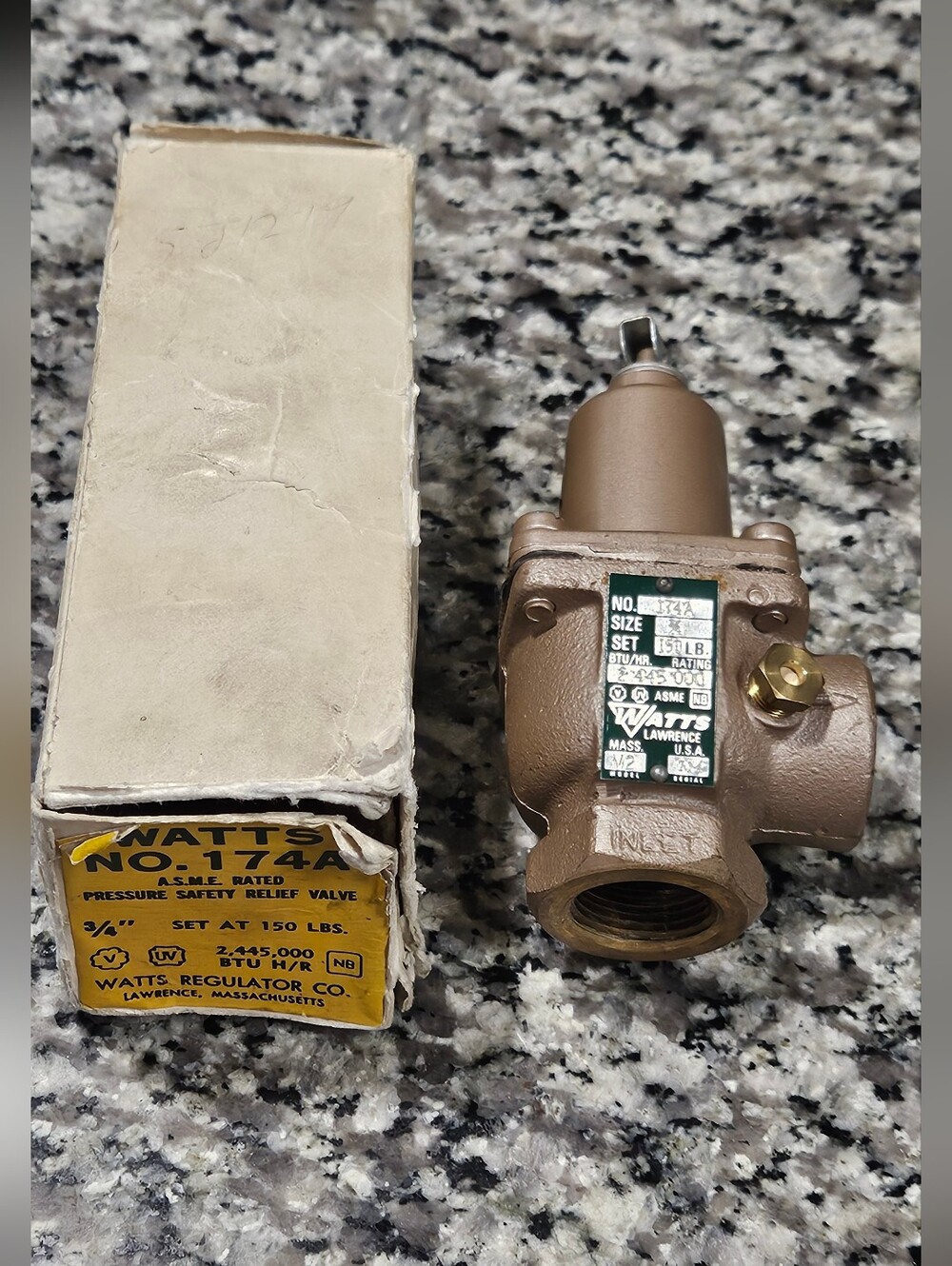 Watts 174A Water Pressure Safety Relief Valve 3/4" Set At 150lbs Model M2